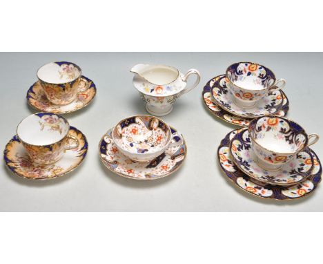 A collection of early 20th century antique Imari pattern china tea ware to include two Wileman ( early Shelley), teacup trios