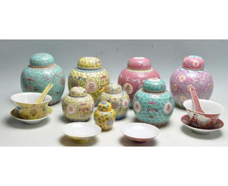 A large and impressive collection of early 20th century Chinese oriental ceramic ginger jars of various sizes and patterns to