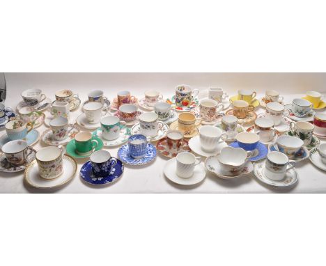 A large and impressive collection of 54 fine bone china porcelain cabinet coffee, teacups and saucers of various sizes and de