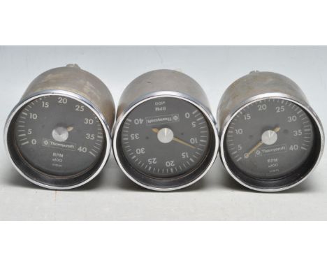 A set of three vintage retro 20th century transport related Thornycroft VDO German &nbsp;RPM measuring gauges / boat measures