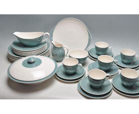 A vintage mid 20th century Royal Doulton Spindrift pattern dinner service / tea set comprising of six cups, saucers, cake pla