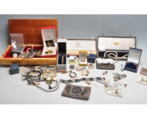 A collection of vintage costume jewellery to include Lotus pearls and other simulated pearl necklaces, rhinestone jewellery, 