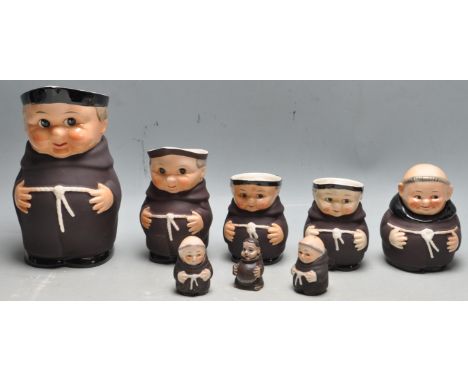 A collection of retro vintage late 20th century West German Hummel Goebel merry monk pottery to include a jug, salt and peppe