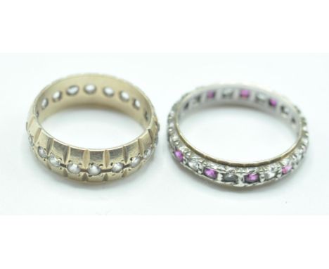 A collection of two ladies dress rings comprising of a&nbsp; 9ct gold ring having white stones throughout. (Size L) Gross wei