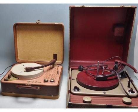 A pair of vintage 1960s record players / turntables&nbsp;to include a Regentone Handy-Gram and another in a red and cream col