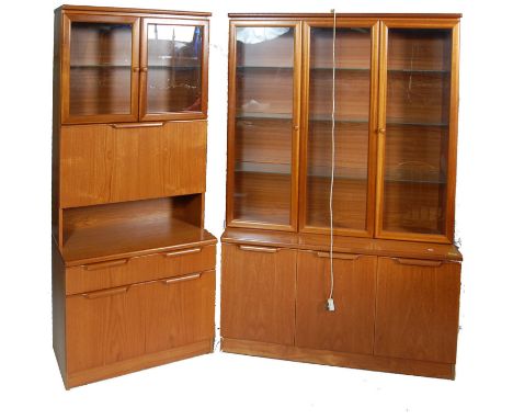 A vintage retro Uniflex living room display cabinet suite comprising of a china display cabinet having glazed window doors wi