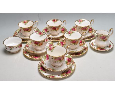 A vintage late 20th century Royal Albert Old Country Roses pattern china tea service comprising of cups, saucers, cake plates