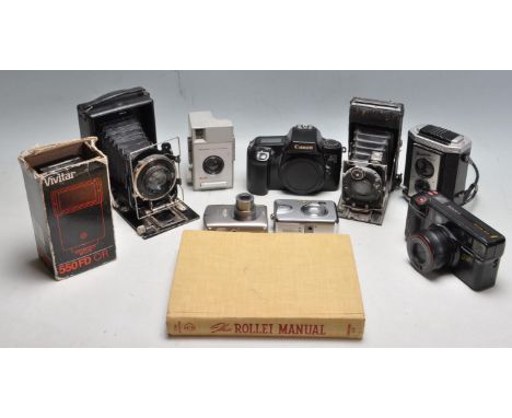 A collection of early 20th century and later cameras to include a Houghton Butcher, Salex Vintage plate camera with a F Decke