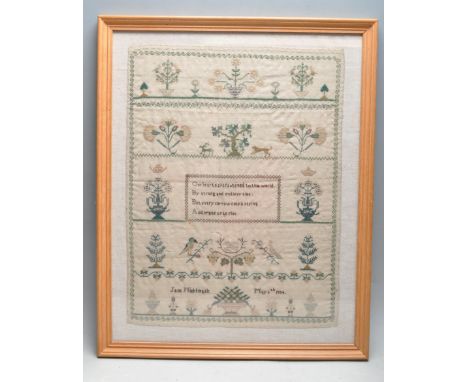 An early 19th century needlepoint sampler by Jane Nightingale May 6th 1834&nbsp; with central panel Further verso and notatio