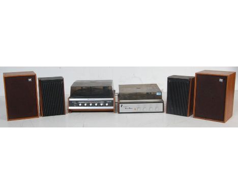 Two vintage 20th century teak wood case records players to include a Fidelity Music master and a Standard Solid State Stereo 