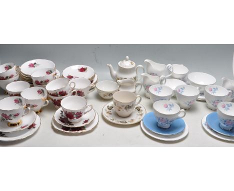 A collection of vintage English fine bone china tea sets to include a Royal Doulton Larchmont tea for one service, Royal Vale