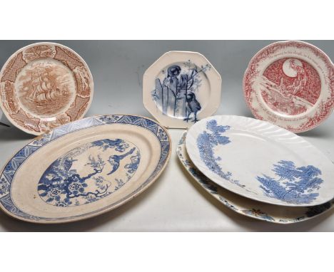 A collection of 19th Century Victorian and later ceramic plates and meat platters to include an aesthetic movement BWM &amp; 