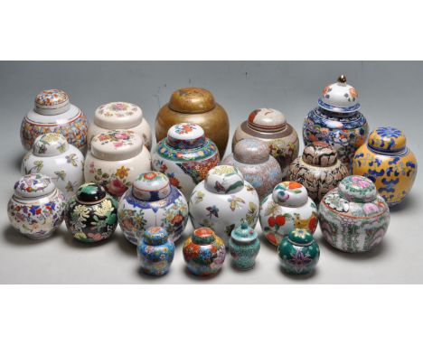 A large and impressive collection of 20th century export Chinese oriental ceramic lidded ginger jars of various form, sizes a