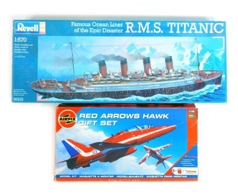 A Revell RMS Titanic scale model kit, 1:570, 05215, together with an Airfix Red Arrows Hawk model kit, 1:48, both boxed.