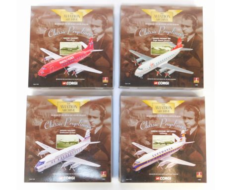 Four Corgi Aviation Archive Classic Propliners diecast models, 1:144 scale, comprising Vickers Viscount Continental Airlines,