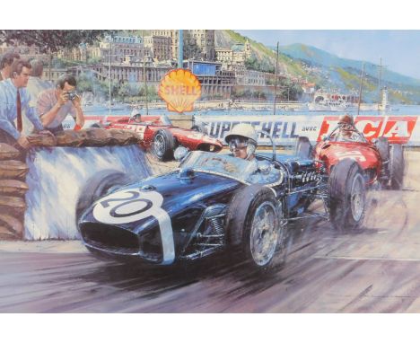 After Nicholas Watts. Monaco Grand Prix 1961, signed limited edition print 50/500, bearing further signatures, 45cm x 65cm.
