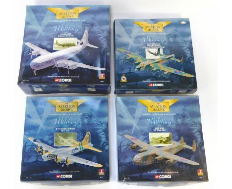 Four Corgi Aviation Archive diecast models, 1:144 scale, from the Miltary Series, comprising B117G Flying Fortress, Avro York