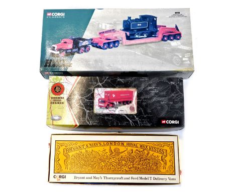 Corgi vehicles, comprising a Corgi Heavy Haulage Annis and Co Limited Diamond T ballast with girder trailer locomotive load, 