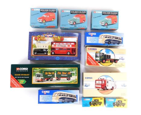 A group of Corgi diecast vehicles, to include an Eddie Stobart AEC truck and trailer, Golden Oldies Morris 1000 Shell/BP (2),