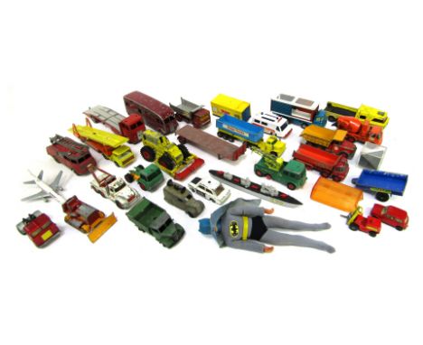 Corgi, Matchbox and other diecast vehicles, play worn,  including Dinky Supertoys horsebox, Dinky Supertoys car carrier, Matc