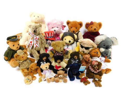 A group of soft toy bears, to include a Harrods plush doorman or chauffeur bear, a commemorative England Rugby bear, further 