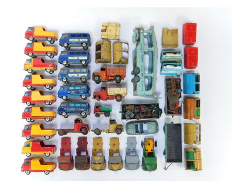 A group of diecast vehicles, play worn, to include Corgi Commer three quarter tonne chassis, a Dinky Pullmore car transporter