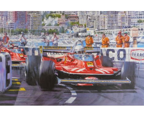 After Nicholas Watts. Jody Scheckter - 1979 World Champion, signed limited edition print 4/500, bearing further signatures, 4