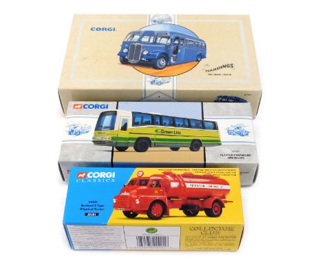 Three Corgi Classics models, comprising The Esso Bedford S Type elliptical tanker, The Planxton Paramount green line, and The
