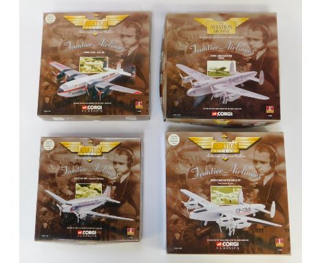 Four Corgi Aviation Archive diecast models, 1:144 scale, from the Frontier Airliners Series, comprising Avro Lancaster MKX99,