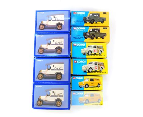 A group of Corgi Classics diecast cars, to include a Morris 1000 Traveller (2), 96955 Morris Mini van (2), a Kays van, D865-7