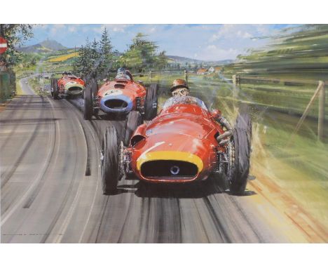 After Nicholas Watts. Fangio - The Maestro, signed limited edition print 383/500, bearing further signature, 46cm x 64cm.