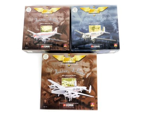 Corgi The Aviation Archive diecast planes, including Berlin Air Lift Douglas C47A Sky Train United States Air Force, Frontier