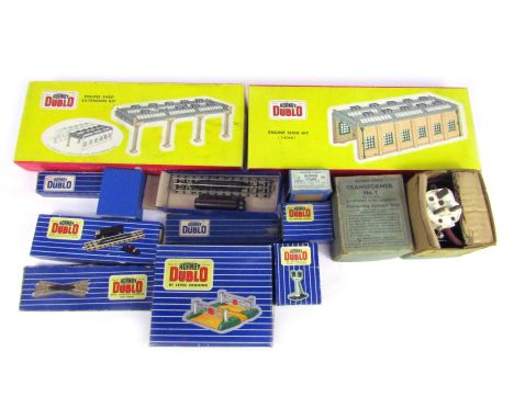 A group of Hornby OO gauge related items, to include an engine shed kit, engine shed extension kit, D1 level crossing, EDCL D