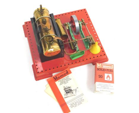 A Mamod stationary model engine, together with a box containing solid fuel tablets, with instruction manual.