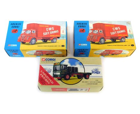 Three Corgi Classics vehicles, comprising AEC four wheel flat bed truck Federation Brewery 97370, two Archive Corgi Foden S21