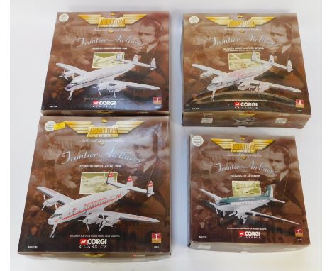 Four Corgi Aviation Archive diecast models, 1:144 scale, from the Frontier Airlines Range, comprising Lockheed Constellation 