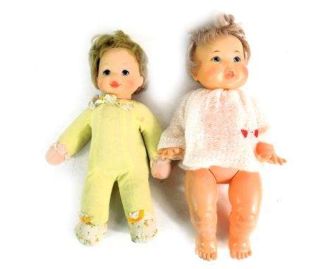 An Ideal Toys pull cord soft bodied doll, c1970s, and an Ideal Toy 1960/70s pull cord toy doll. (2)