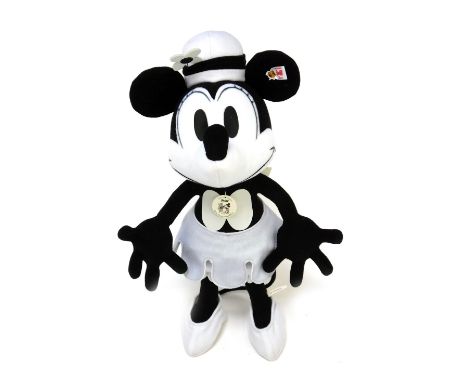 A Steiff treviera velvet Disney Steamboat Willie Minnie Mouse, limited edition 81/1090, 38cm high, boxed with certificate.