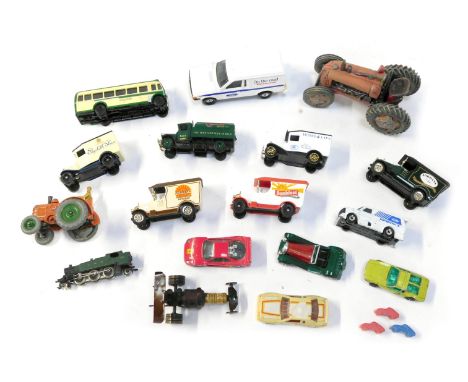 Diecast playworn vehicles, comprising Matchbox, Corgi and others, a Dinky Field Marshall tractor number 301, an N gauge Grafa