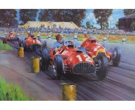 After Nicholas Watts. Ferrari - The First Grand Prix Victory, signed limited edition print 4/500, bearing further signatures,