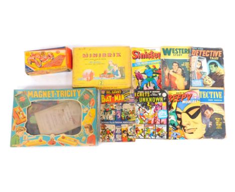 A group of toys, to include a Minibrix set, a Marx sports car, No 1110, various comics, etc. (1 box)