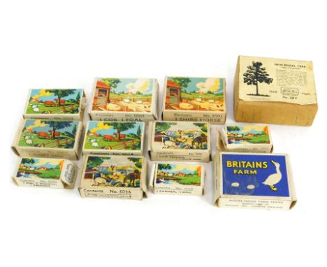 A group of Britain's boxed farm animals and vehicles, to include a new model tree number 58F, one farmers wife three fowls nu
