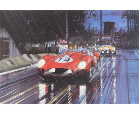 After Nicholas Watts. Le Mans 1958, signed limited edition print 219/500, bearing further signatures, 44cm x 64cm.