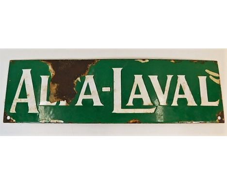 A vintage steel &amp; enamel Alta-Laval sign 13.5in long x 4in high