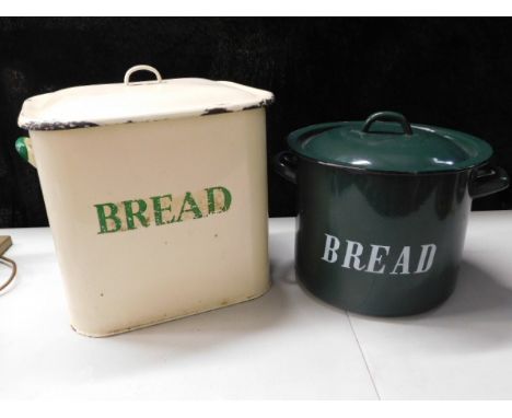 Two enamel bread bins