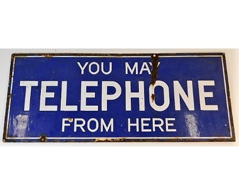 A vintage steel &amp; enamel Telephone sign 22in wide x 9in high 