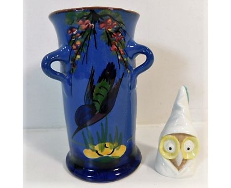 A Devon pottery vase 5.5in tall &amp; a Worcester porcelain owl candle snuffer