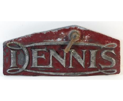 A Dennis manufacturer plaque, probably from a fire engine 12in wide x 5.375in high