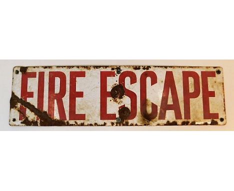 A vintage steel &amp; enamel Fire Escape sign 18in wide x 5in high