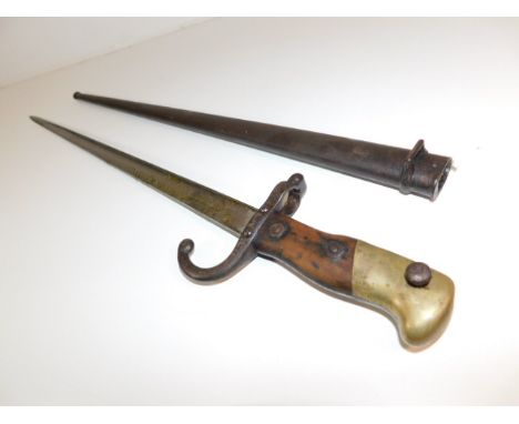 A 19thC. French bayonet &amp; scabbard, dated 1877 26in long